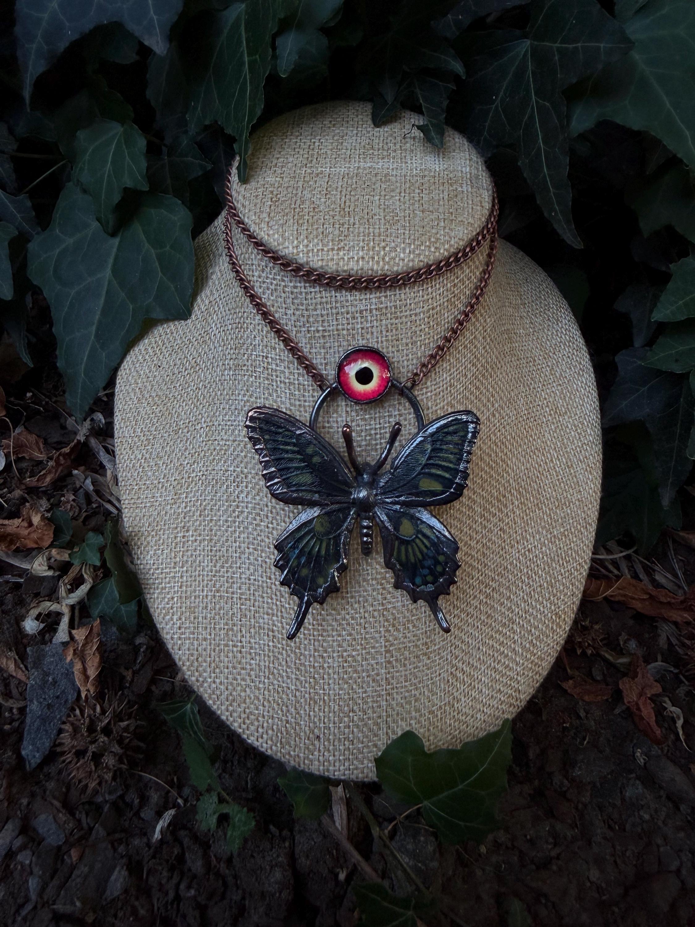 Crimson Eye • Butterfly Necklace • Electroformed Copper Pendant