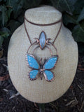 Gray Moonstone • Crescent Moon Butterfly • Electroformed Copper Pendant • Gothic Nature Jewelry