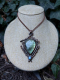 Labradorite & Moonstone Twig Pendant • Electroformed Copper • One of a Kind Woodland Necklace