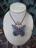 Electroformed Butterfly Necklace • Copper Statement Pendant with Glass Eye