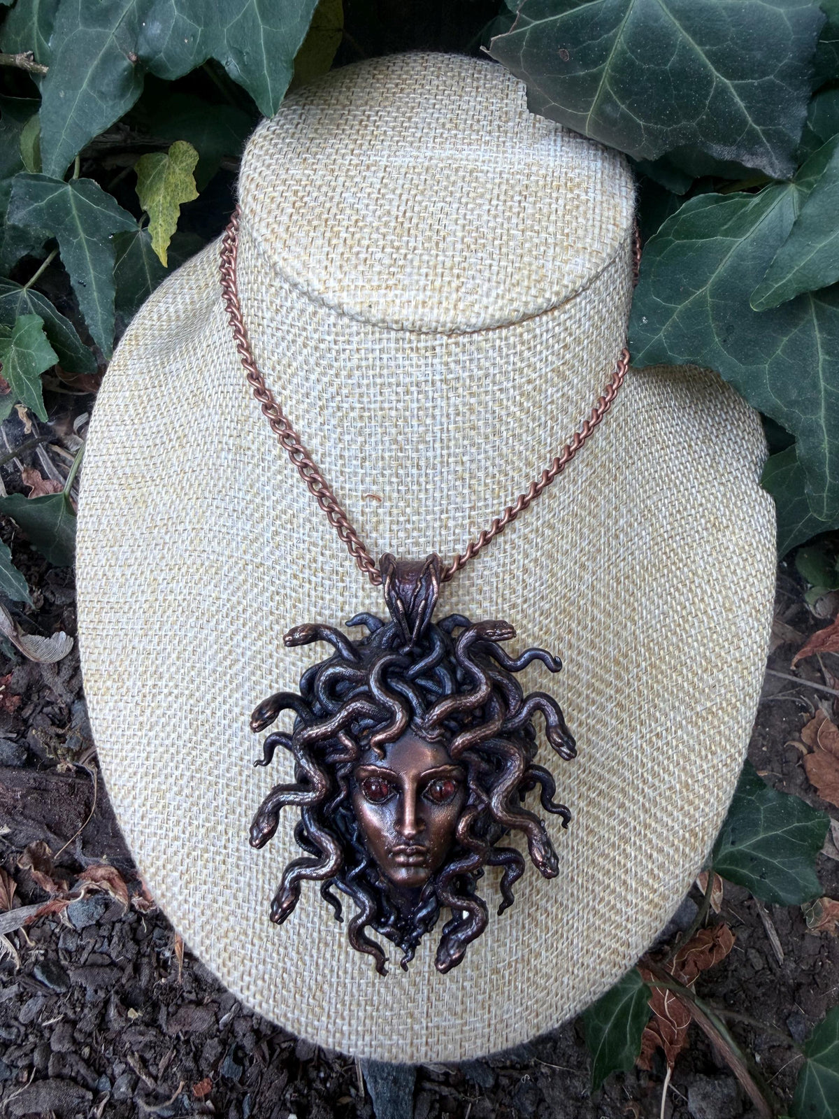 Medusa Necklace · Red Eye Gorgon Pendant · Electroformed Copper · Serpent Necklace · Dark Mythology Jewelry