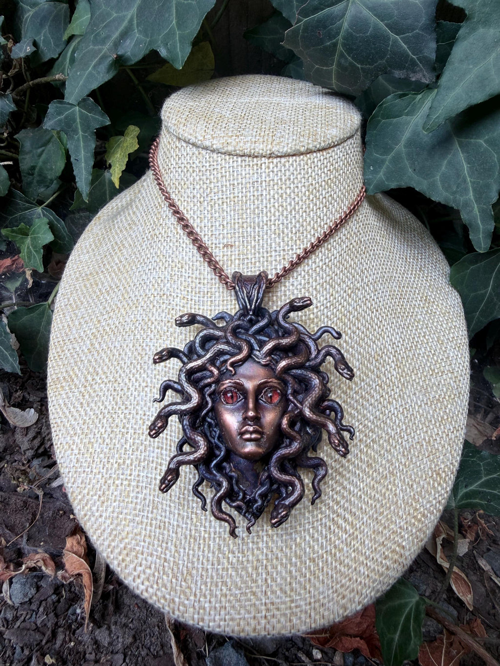 Medusa Necklace · Red Eye Gorgon Pendant · Electroformed Copper · Serpent Necklace · Dark Mythology Jewelry