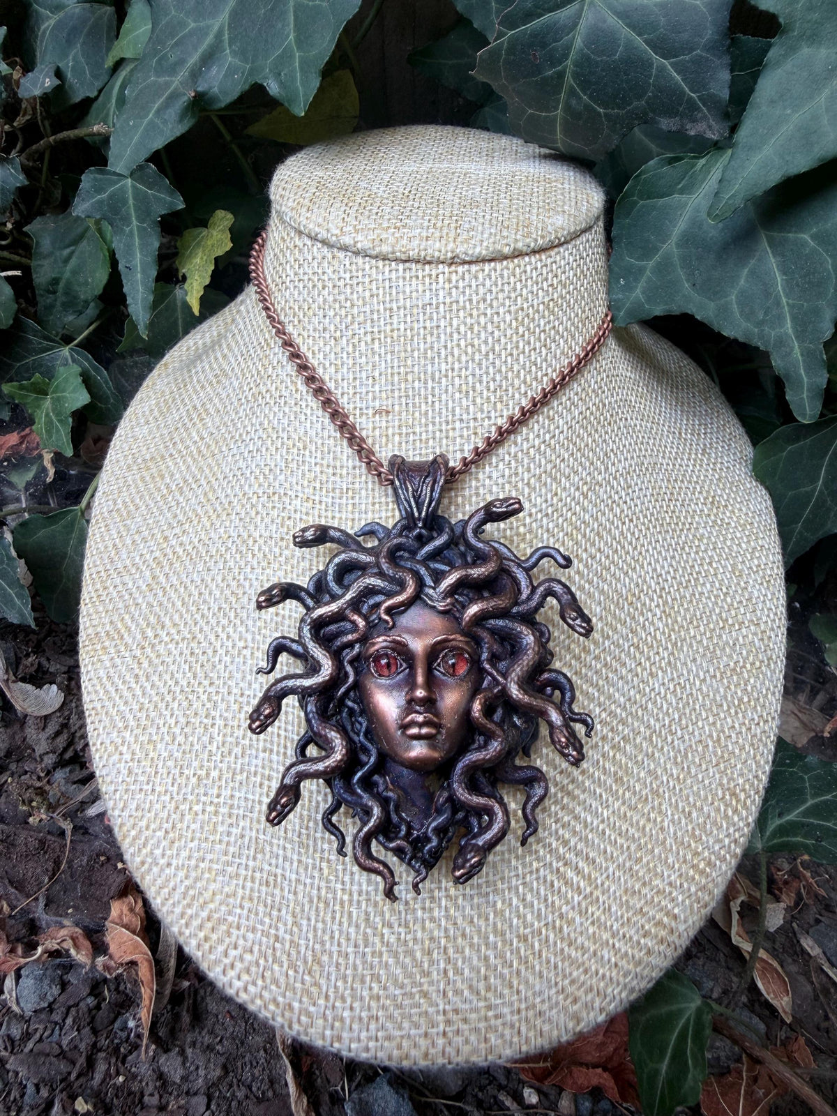 Medusa Necklace · Red Eye Gorgon Pendant · Electroformed Copper · Serpent Necklace · Dark Mythology Jewelry