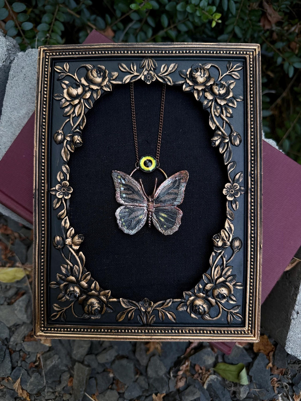 Electroformed Butterfly Necklace • Copper Statement Pendant with Glass Eye
