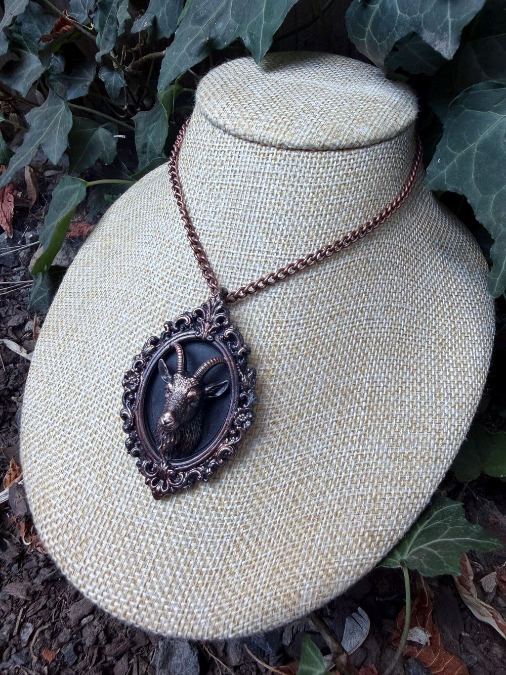 Mini Goat Taxidermy Necklace • Electroformed Copper • Gothic Oddity Portrait Pendant