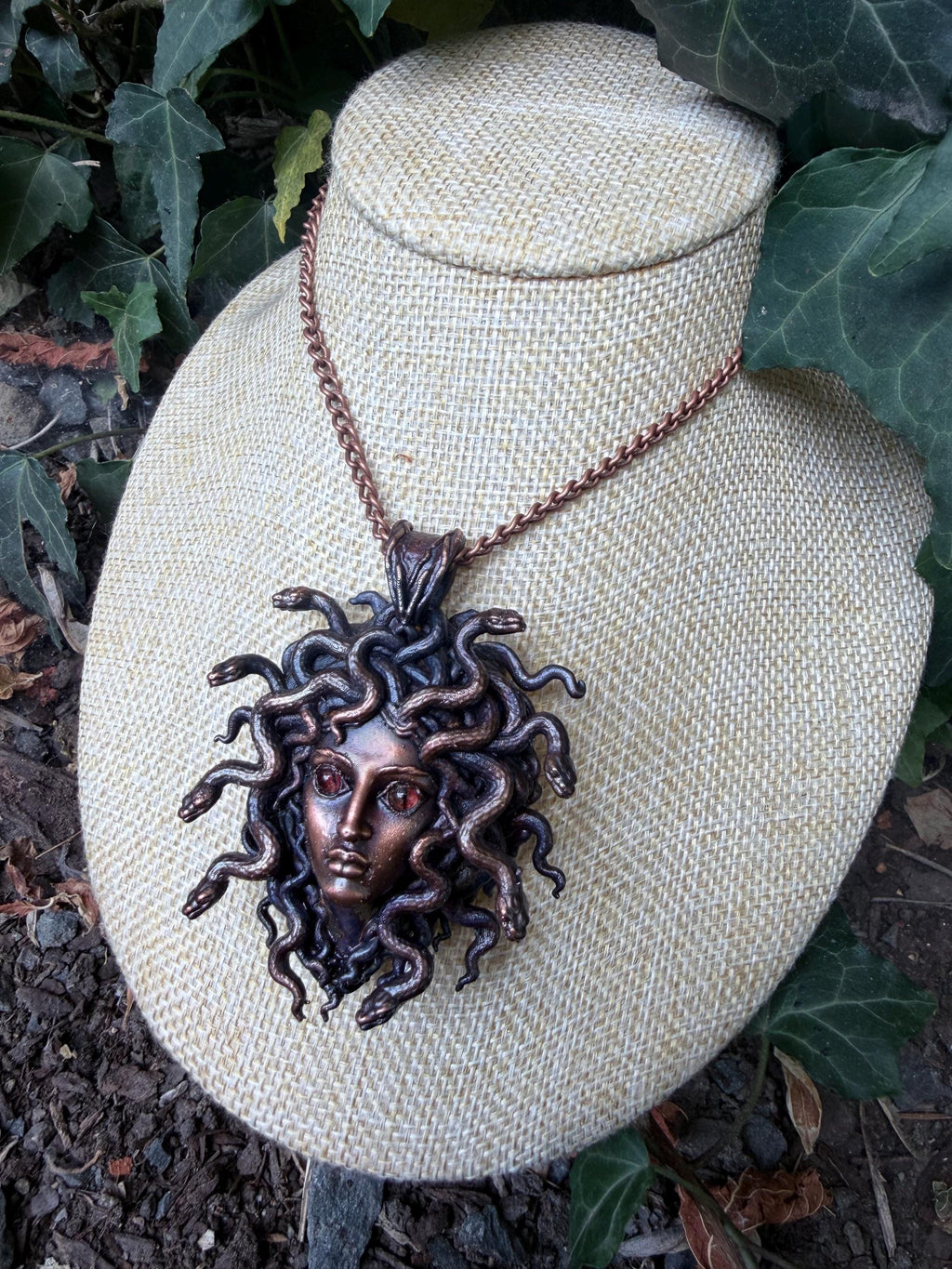 Medusa Necklace · Red Eye Gorgon Pendant · Electroformed Copper · Serpent Necklace · Dark Mythology Jewelry