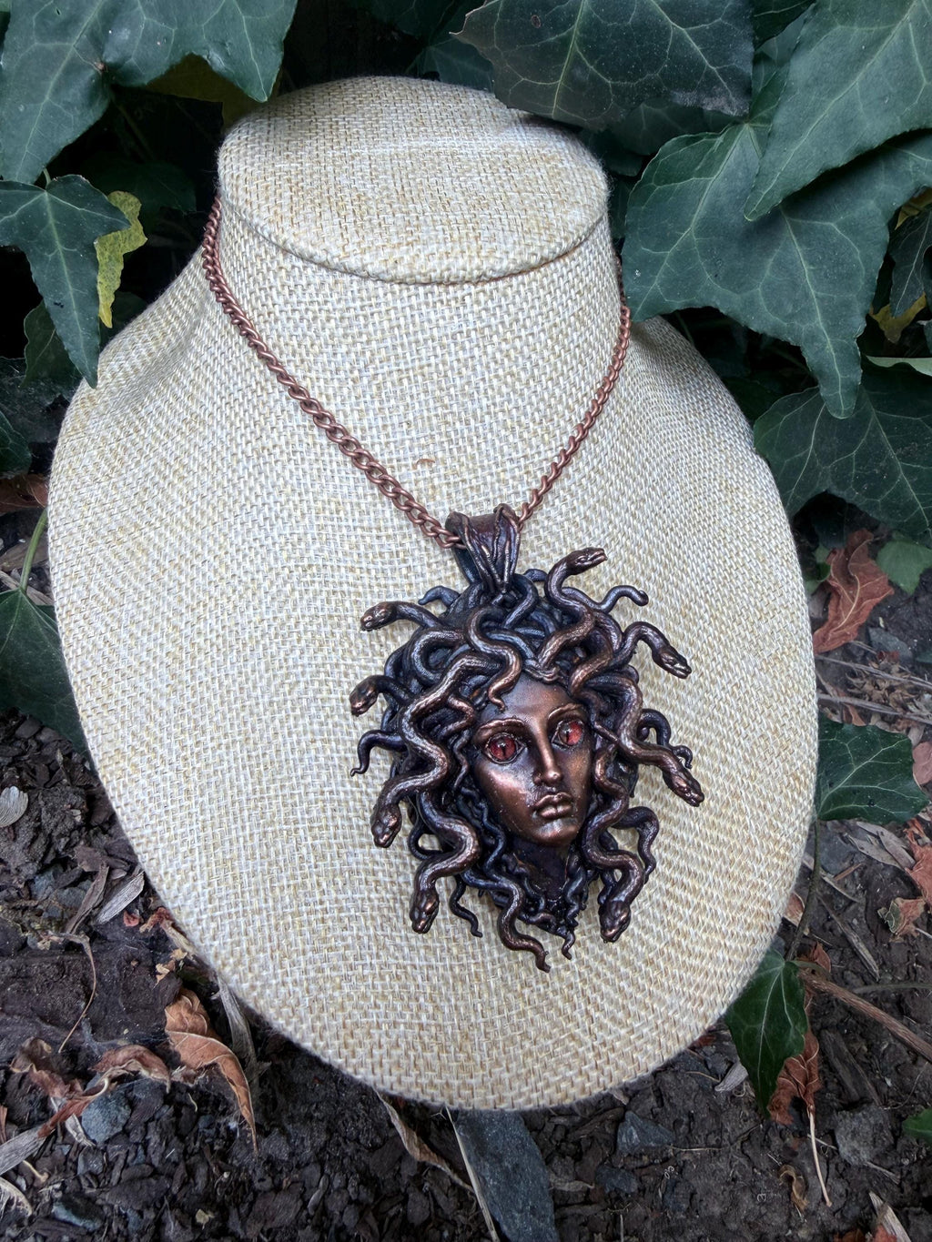 Medusa Necklace · Red Eye Gorgon Pendant · Electroformed Copper · Serpent Necklace · Dark Mythology Jewelry