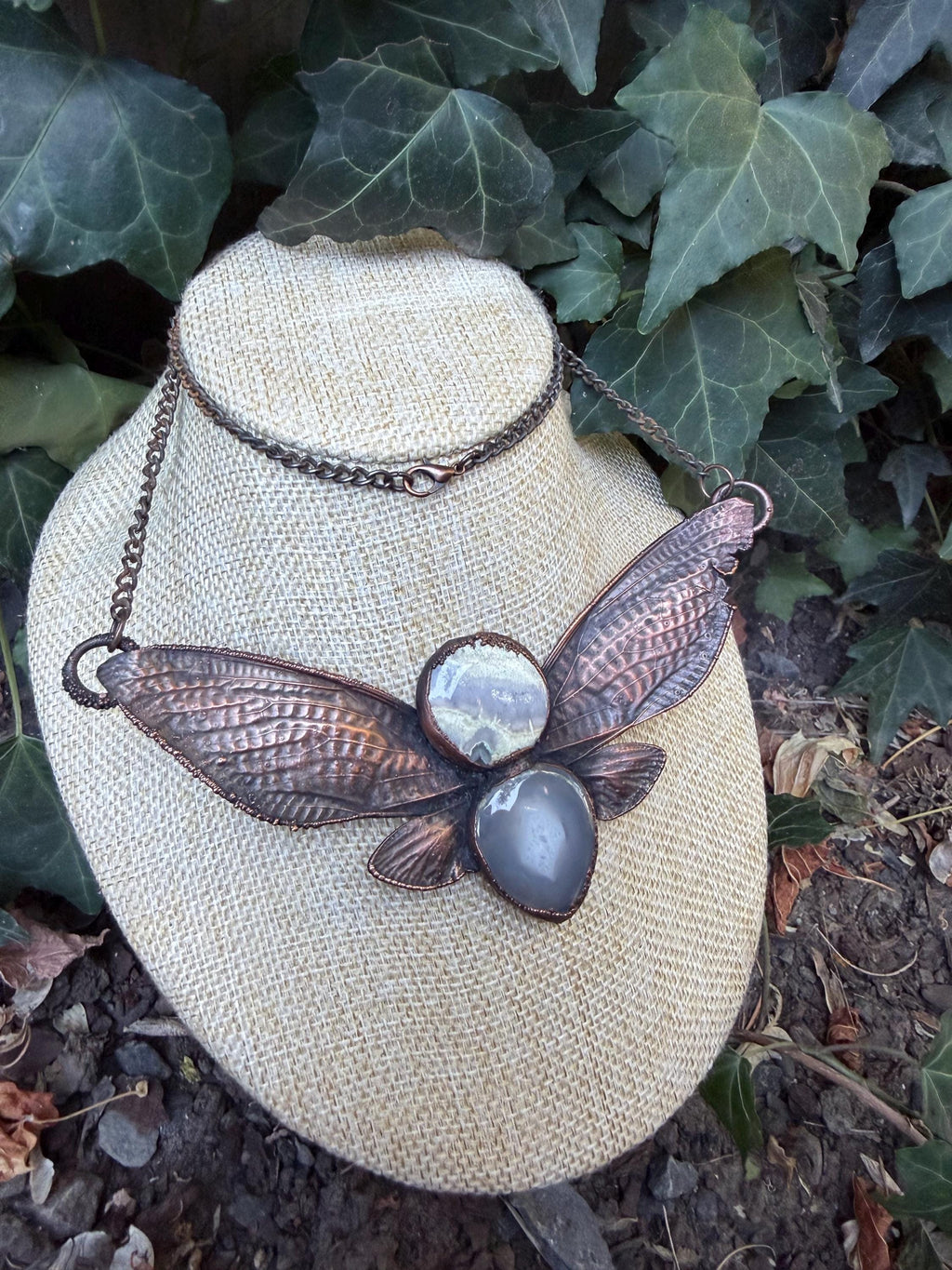 Real Cicada Wing Pendant • Solar Quartz • Electroformed Copper