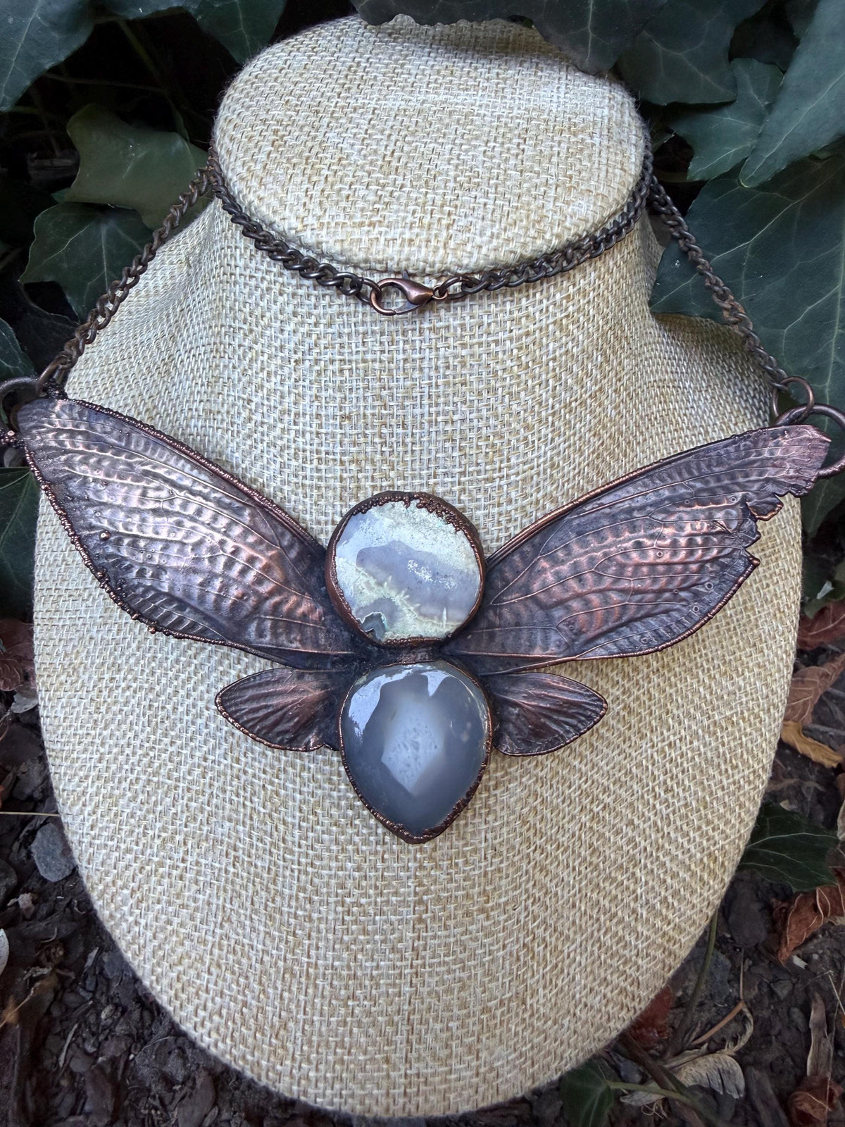 Real Cicada Wing Pendant • Solar Quartz • Electroformed Copper