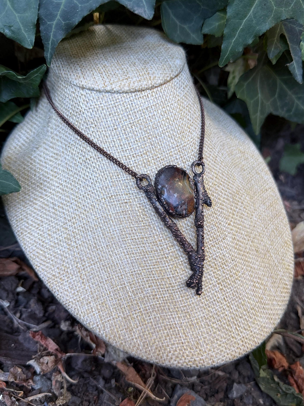 Pietersite Twig Pendant • Electroformed Copper • Handmade Necklace