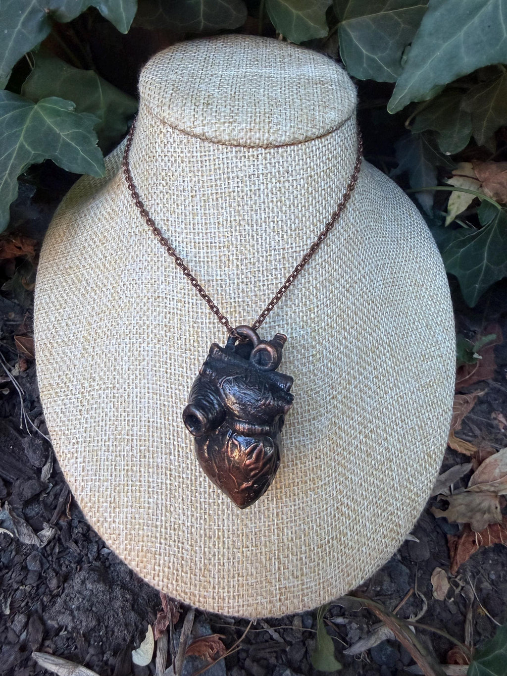 Anatomical Heart Necklace • Electroformed Copper Heart Pendant • Gothic Oddity Jewelry