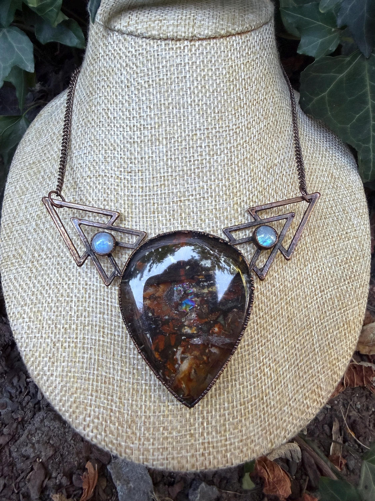 Garden Quartz Pendant • Rainbow Moonstones • Electroformed Copper • Statement Necklace