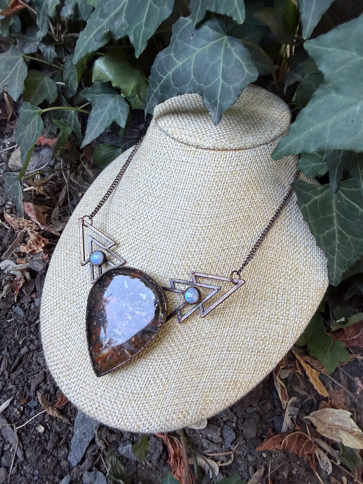 Garden Quartz Pendant • Rainbow Moonstones • Electroformed Copper • Statement Necklace