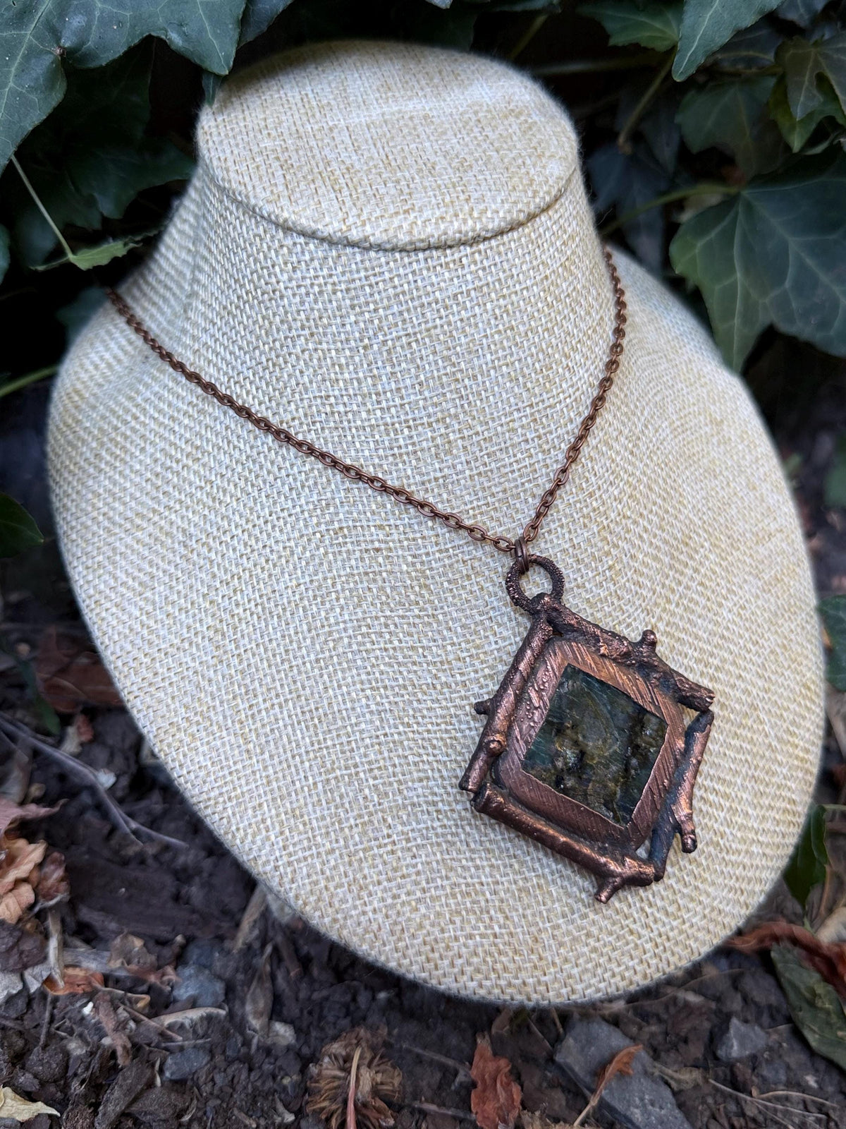Labradorite Twig Pendant • Electroformed Copper • Handmade Necklace