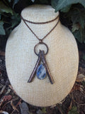Moonstone Wishbone Necklace • Electroformed Copper Twigs Pendant • Gothic Oddity Jewelry