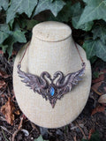 Twin Swan Collar Necklace • Rainbow Moonstone • Electroformed Copper Statement Necklace