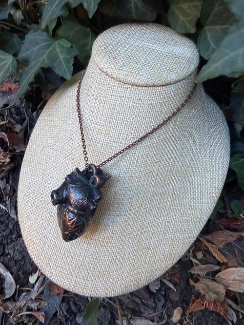 Anatomical Heart Necklace • Electroformed Copper Heart Pendant • Gothic Oddity Jewelry