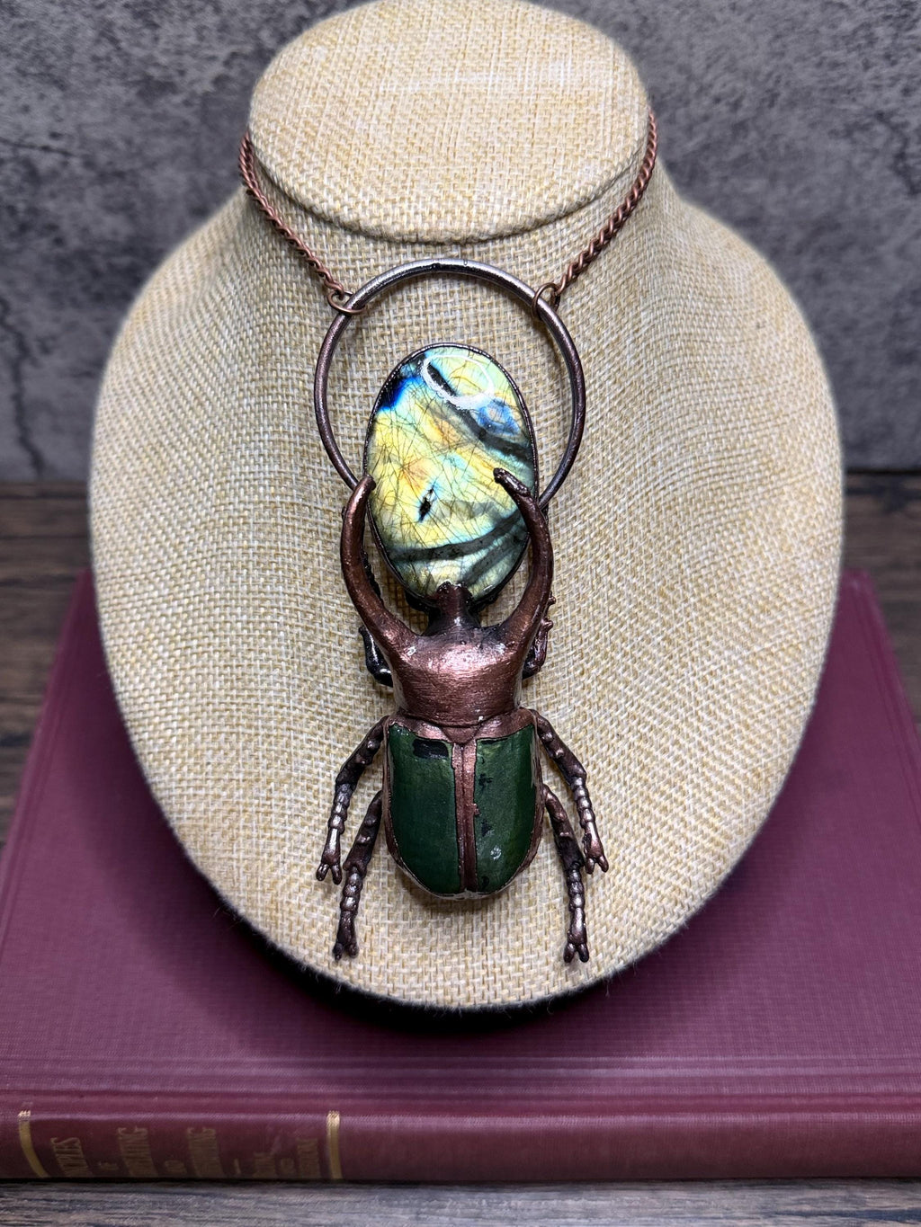 Stag Beetle • Electroformed Labradorite Copper Pendant