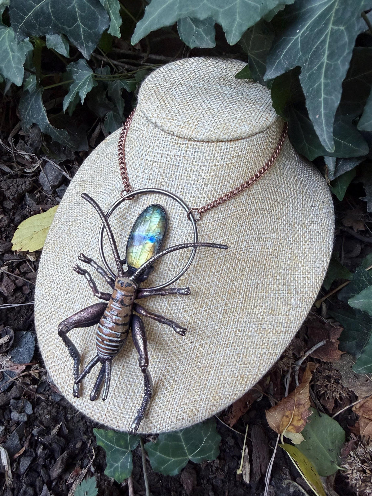 Giant Wētā • Labradorite • Electroformed Copper Necklace