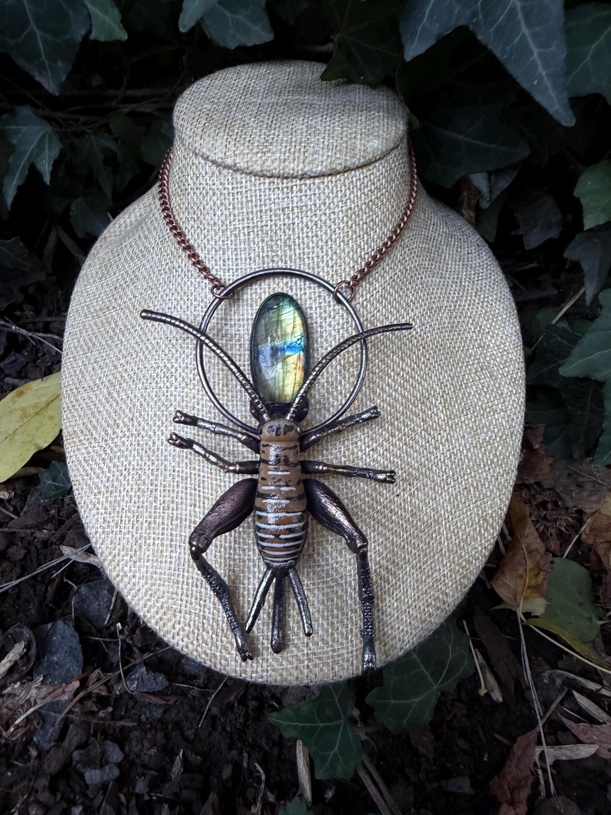 Giant Wētā • Labradorite • Electroformed Copper Necklace