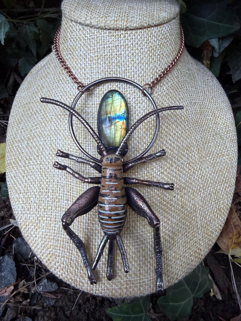 Giant Wētā • Labradorite • Electroformed Copper Necklace