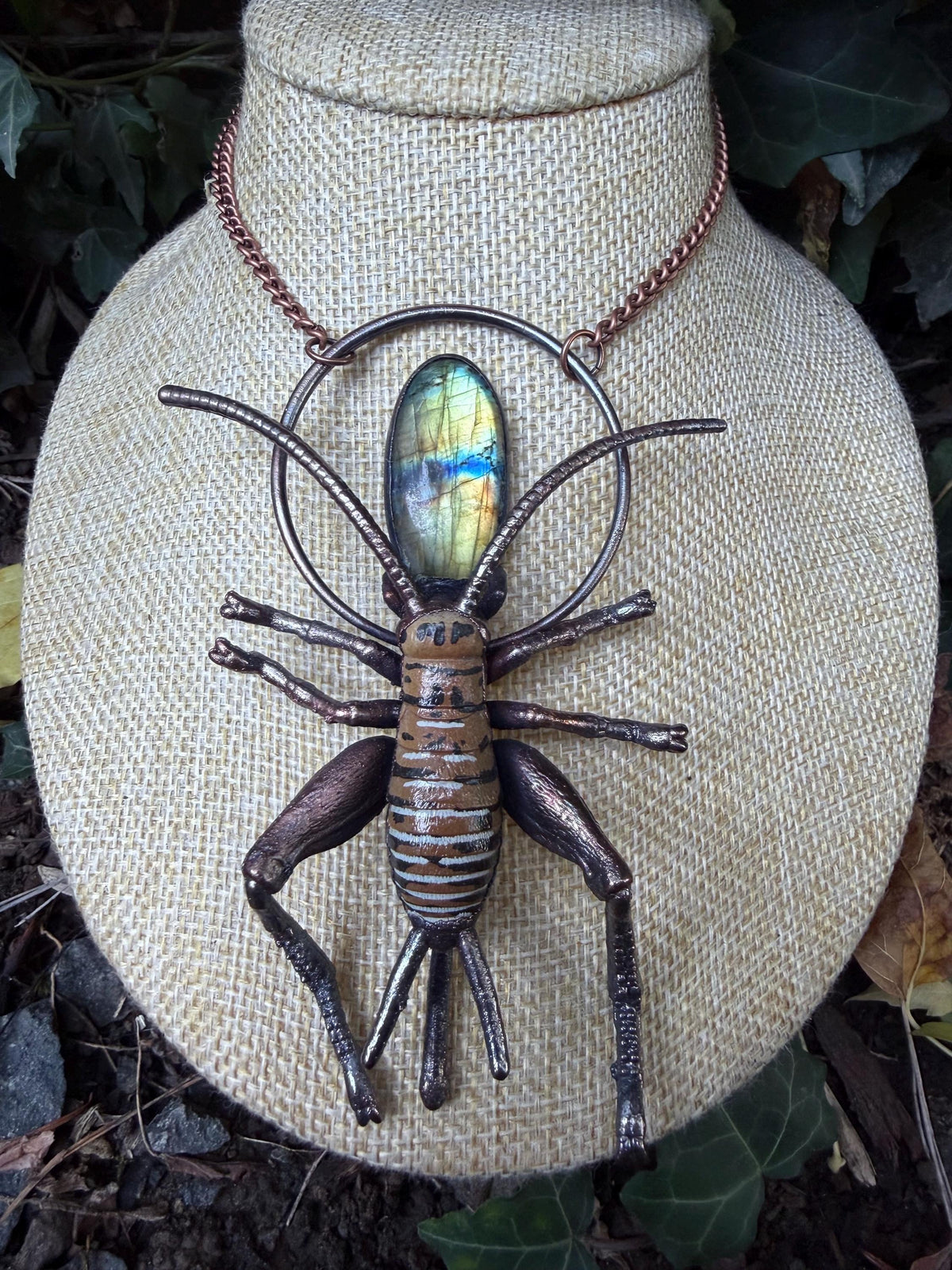 Giant Wētā • Labradorite • Electroformed Copper Necklace