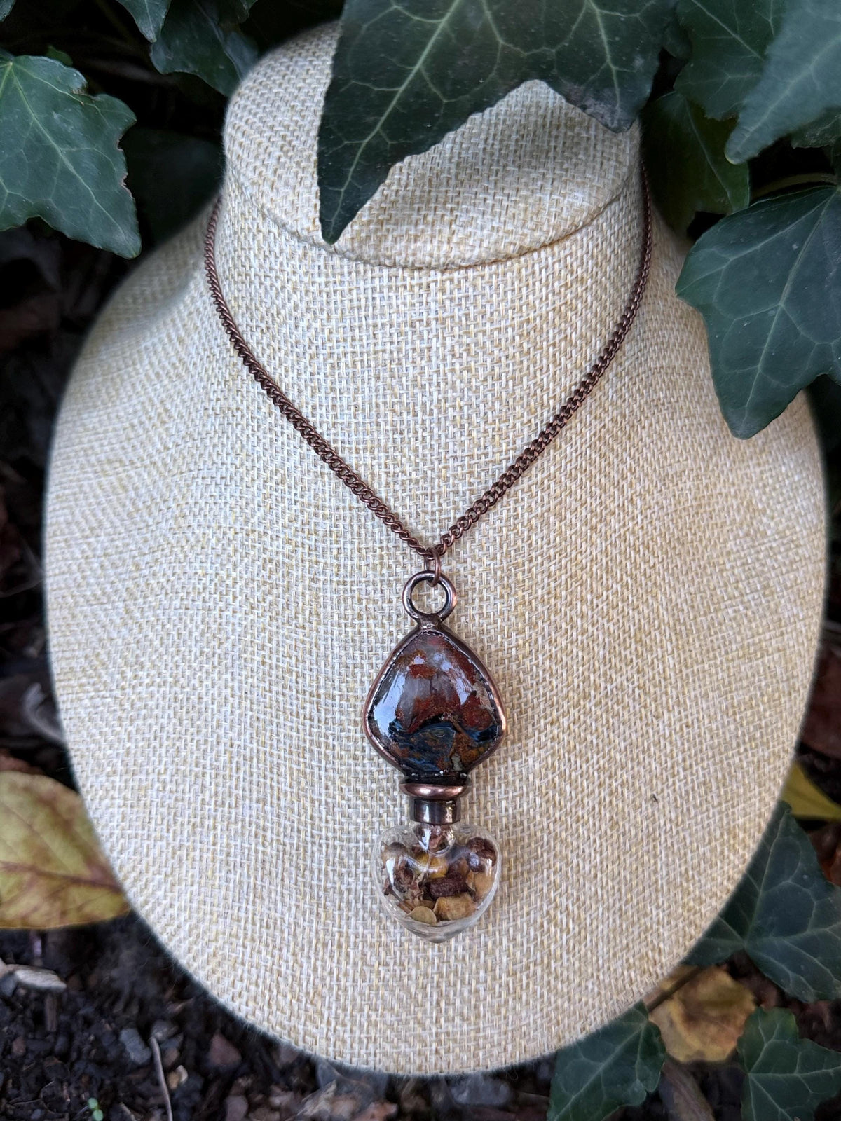 Earthbound Elixir · Jasper & Botanical Vial · Electroformed Copper Pendant