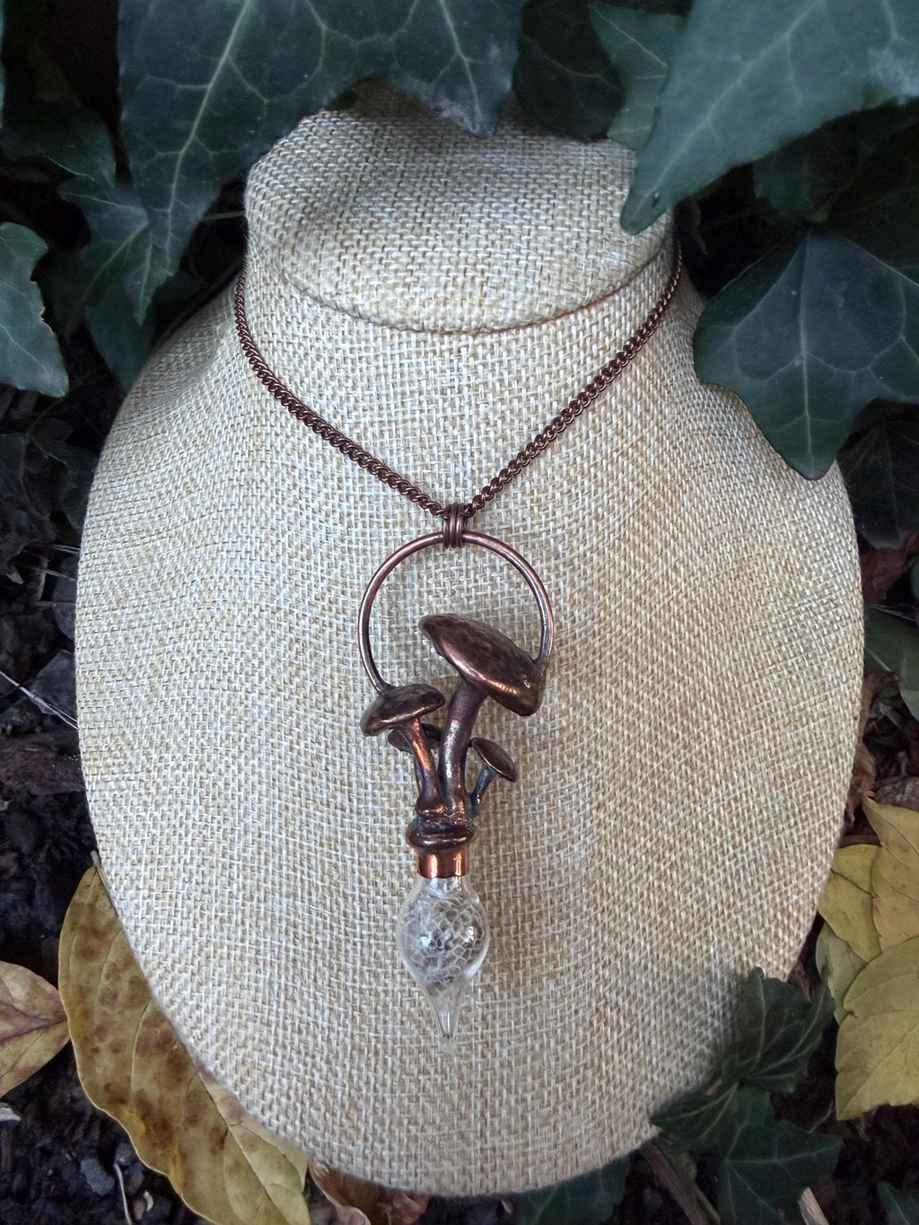 Forest Shed · Mushroom & Snakeskin Vial · Electroformed Copper Pendant