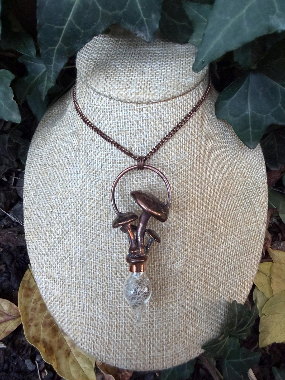 Forest Shed · Mushroom & Snakeskin Vial · Electroformed Copper Pendant
