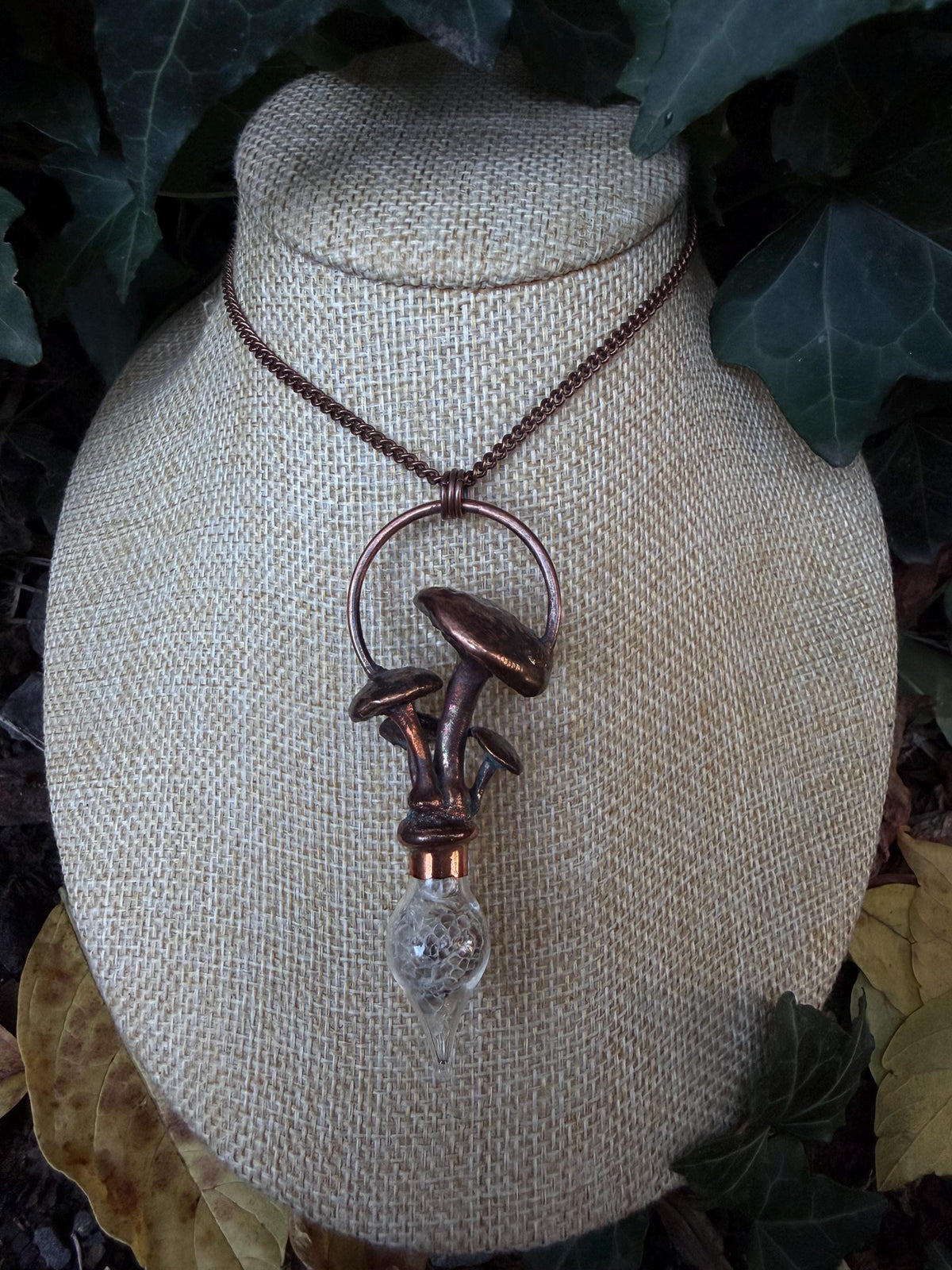 Forest Shed · Mushroom & Snakeskin Vial · Electroformed Copper Pendant