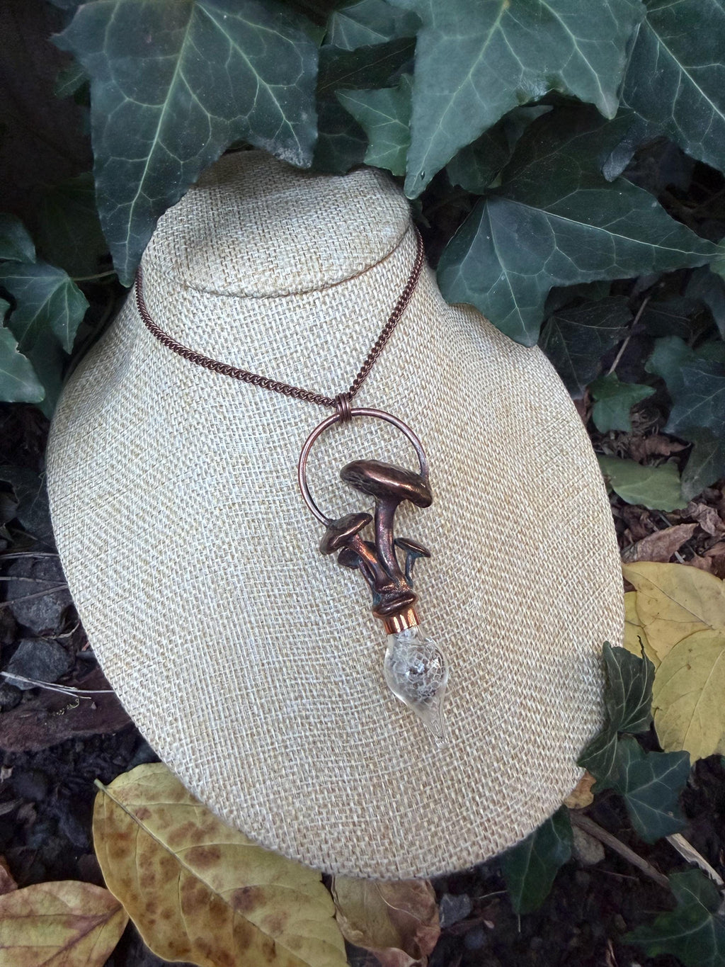 Forest Shed · Mushroom & Snakeskin Vial · Electroformed Copper Pendant