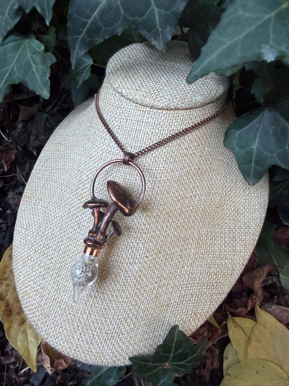 Forest Shed · Mushroom & Snakeskin Vial · Electroformed Copper Pendant
