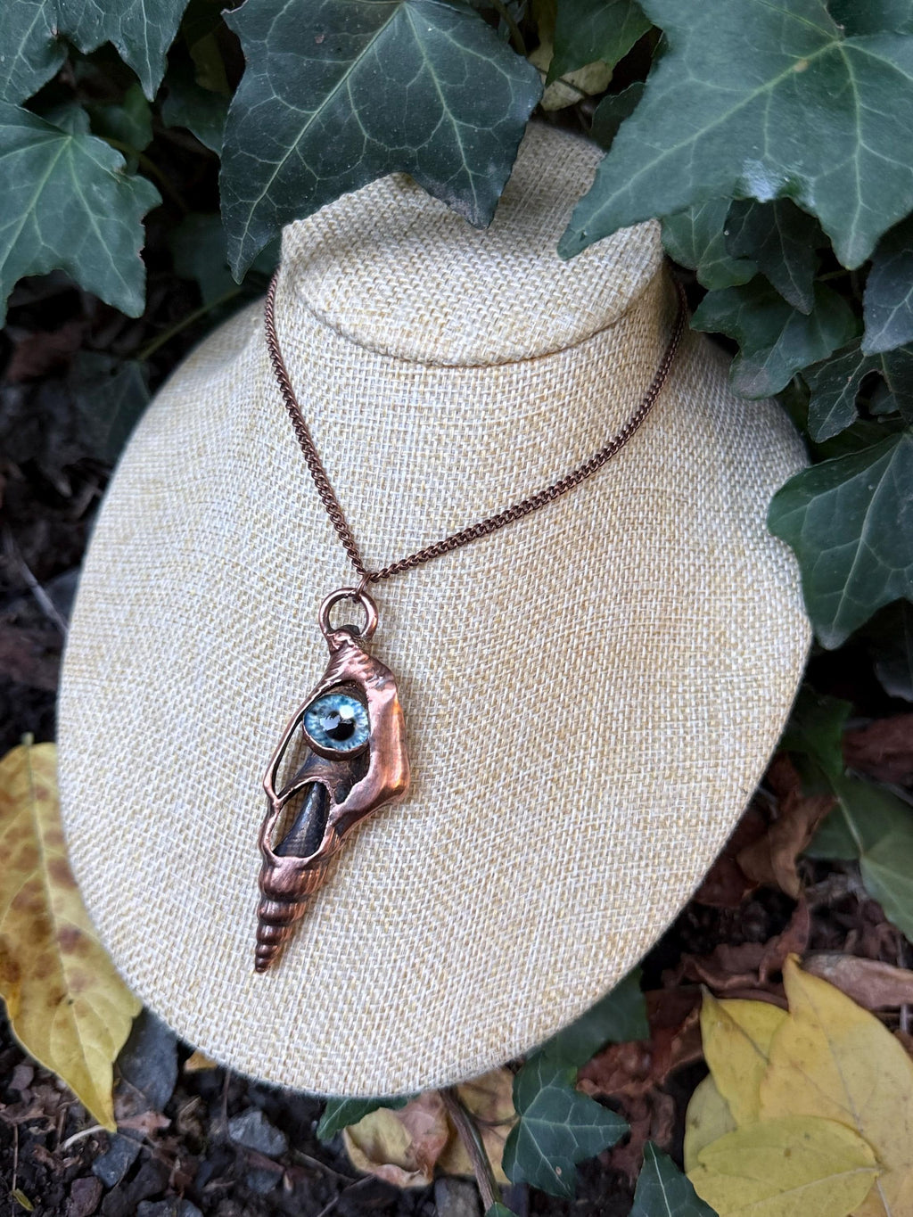 The Watcher · Shell & Glass Eye · Electroformed Copper Pendant