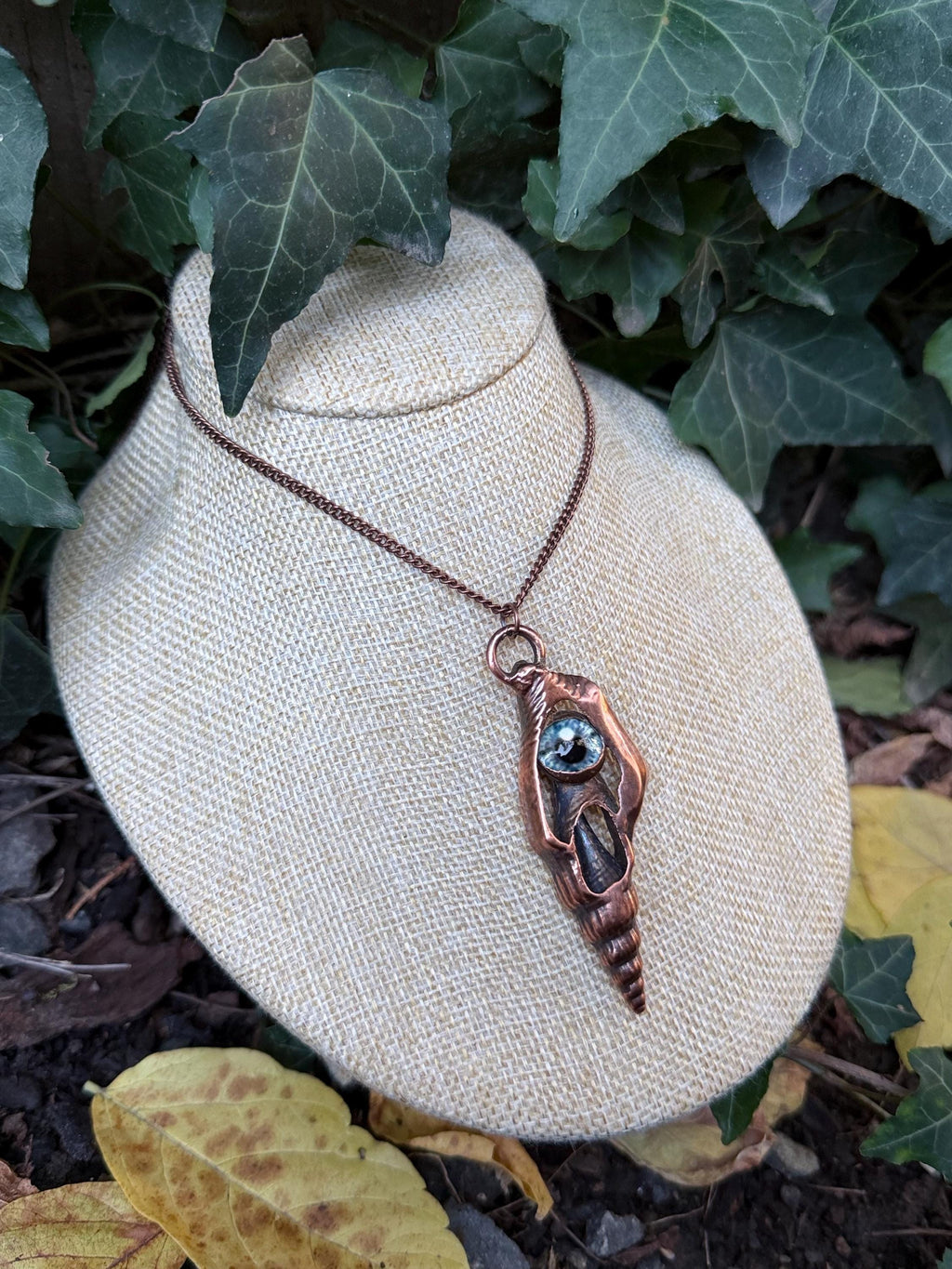 The Watcher · Shell & Glass Eye · Electroformed Copper Pendant