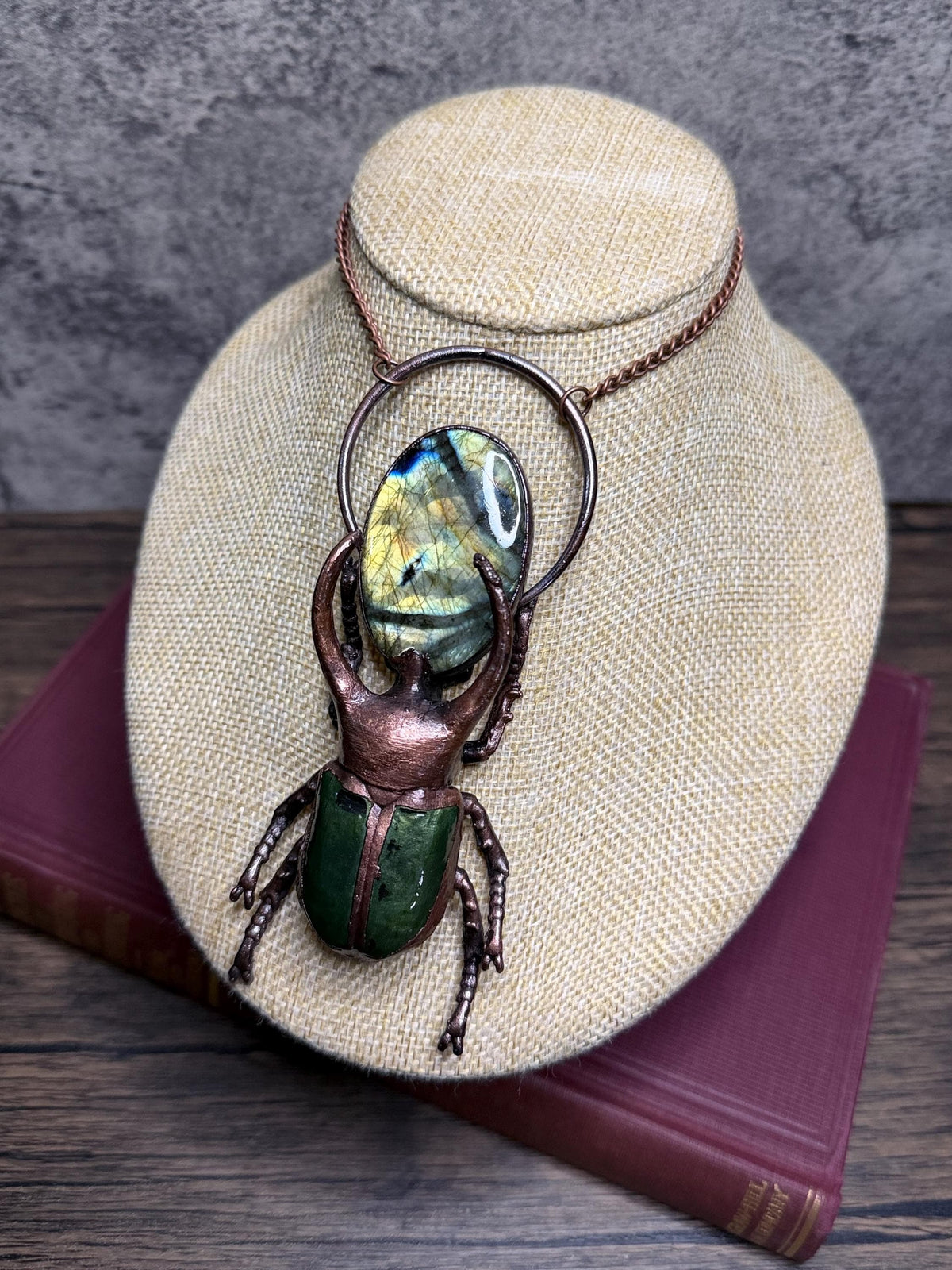 Stag Beetle • Electroformed Labradorite Copper Pendant