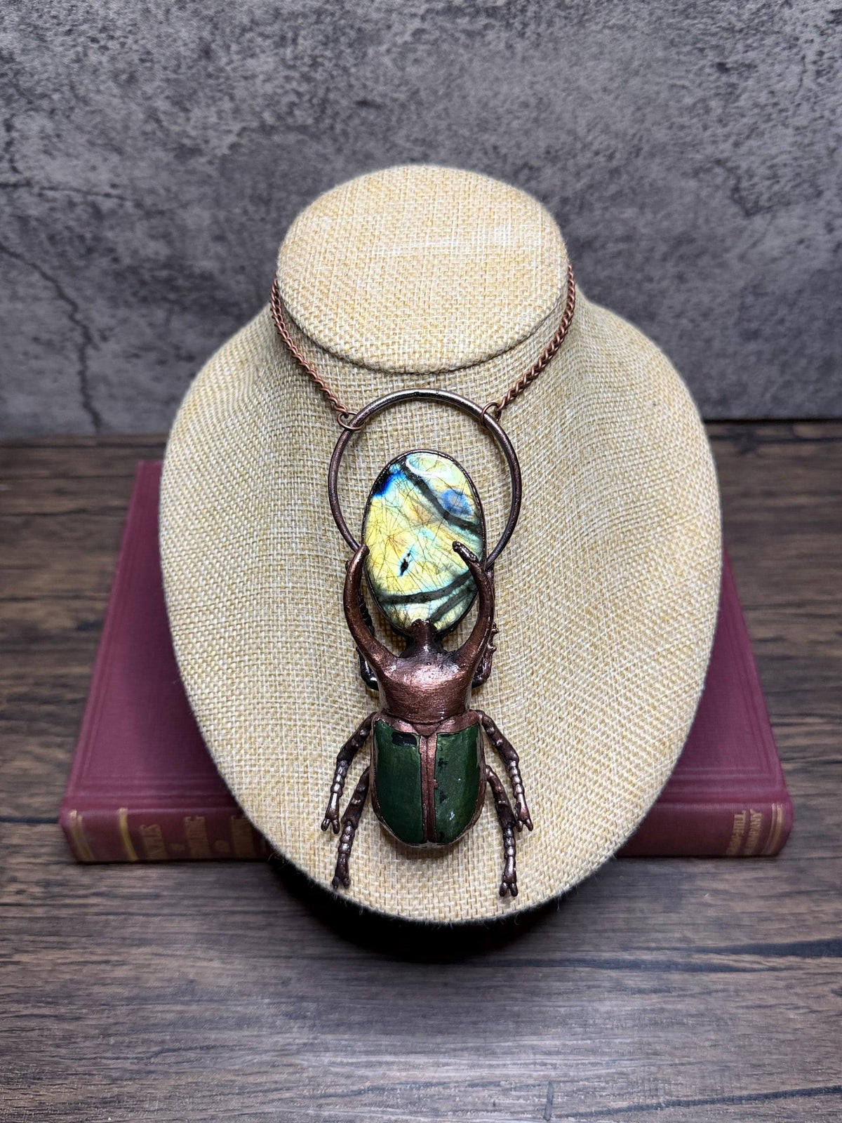 Stag Beetle • Electroformed Labradorite Copper Pendant