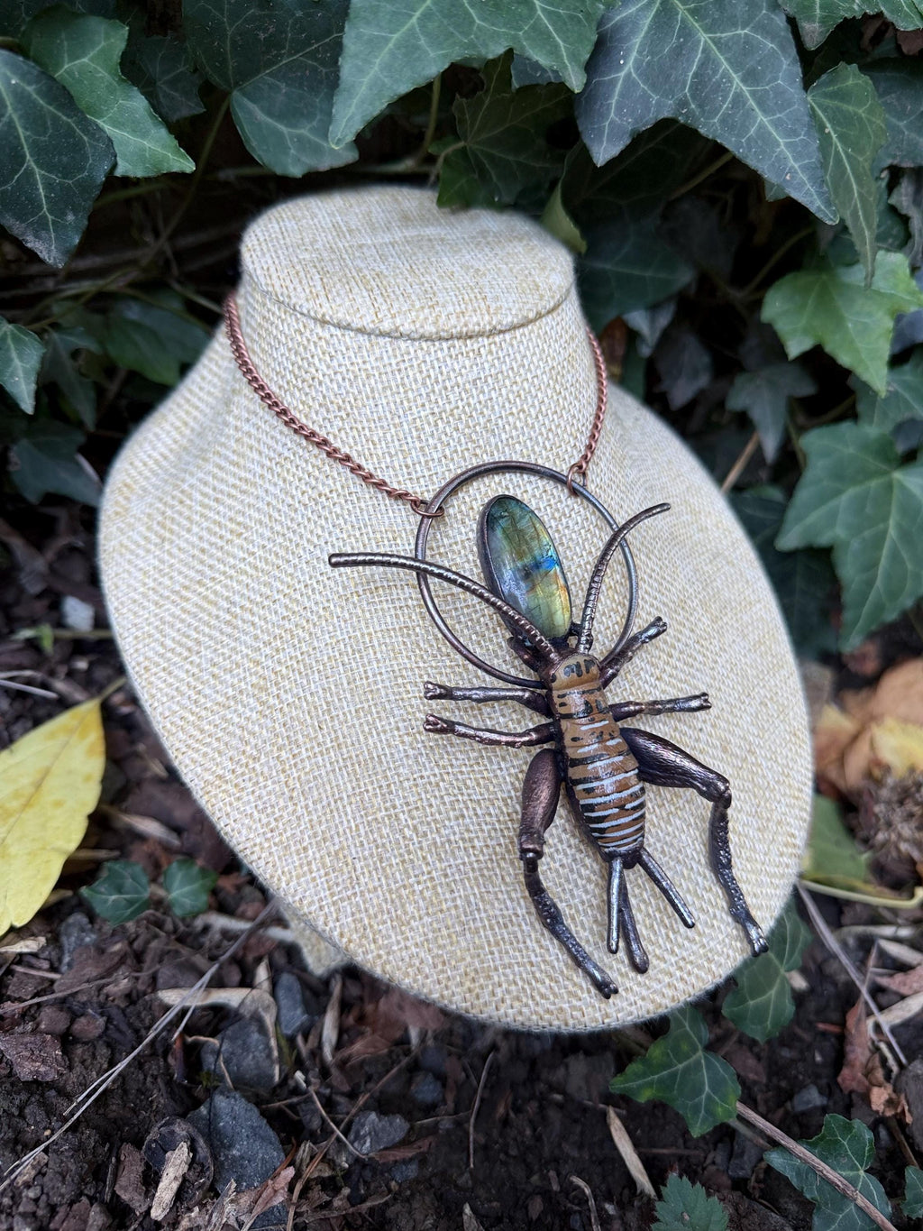Giant Wētā • Labradorite • Electroformed Copper Necklace