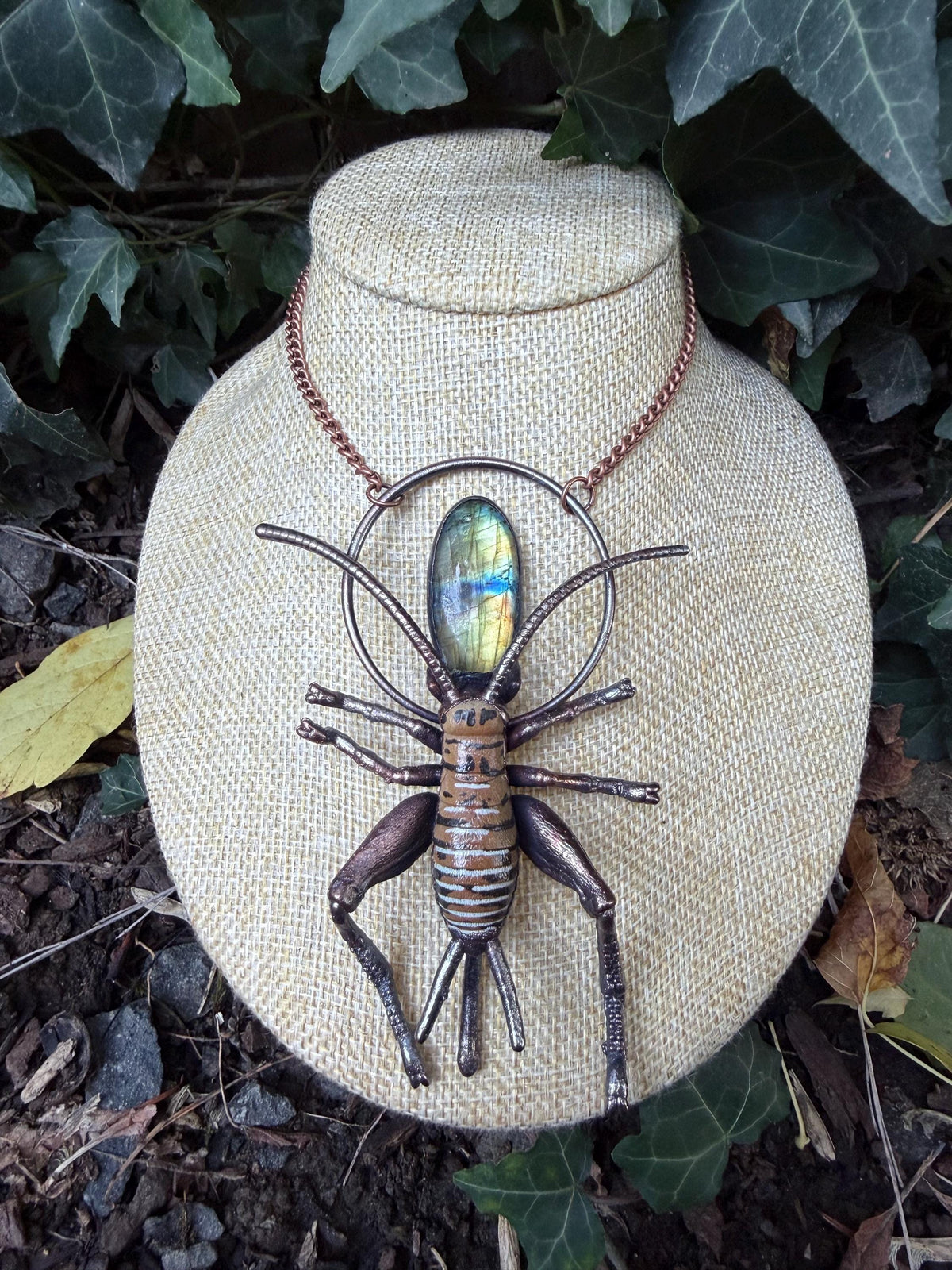 Giant Wētā • Labradorite • Electroformed Copper Necklace