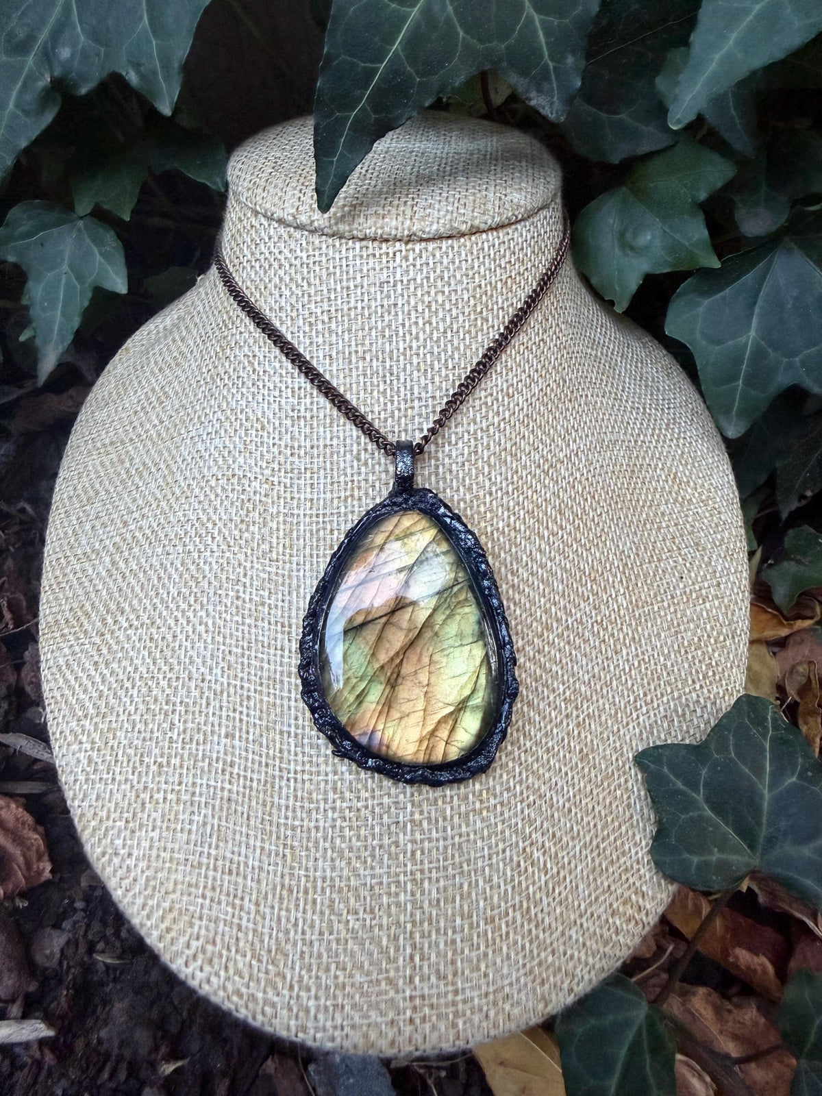 Gilded Veil • Labradorite Pendant • Electroformed Copper