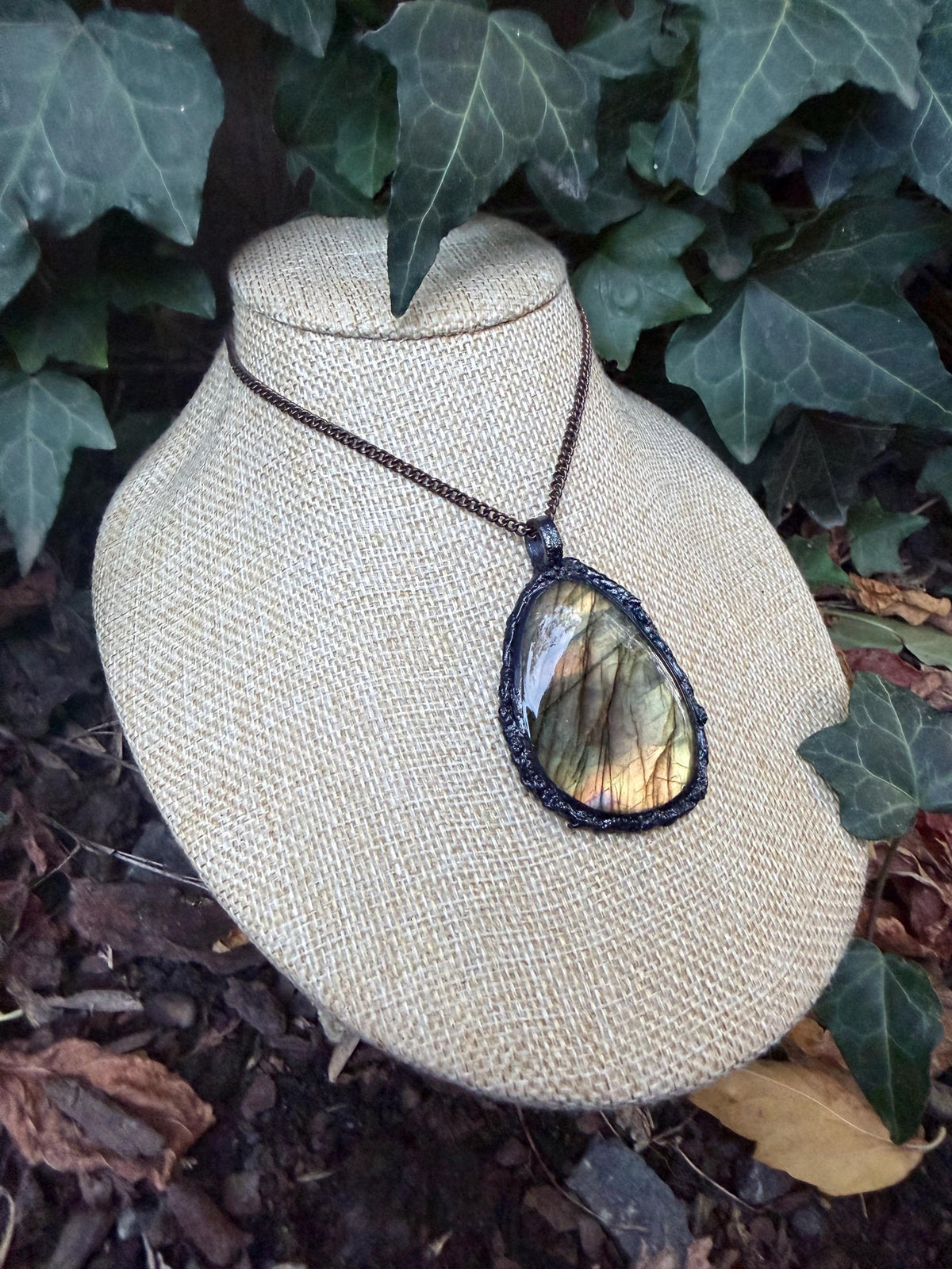 Gilded Veil • Labradorite Pendant • Electroformed Copper