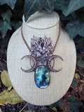 The Bonebound • Jackalope Labradorite and Moonstone Statement Necklace • Electroformed Copper