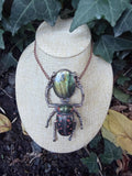 Electroformed Beetle Pendant · Labradorite Statement Necklace · Insect Jewelry · Copper Beetle