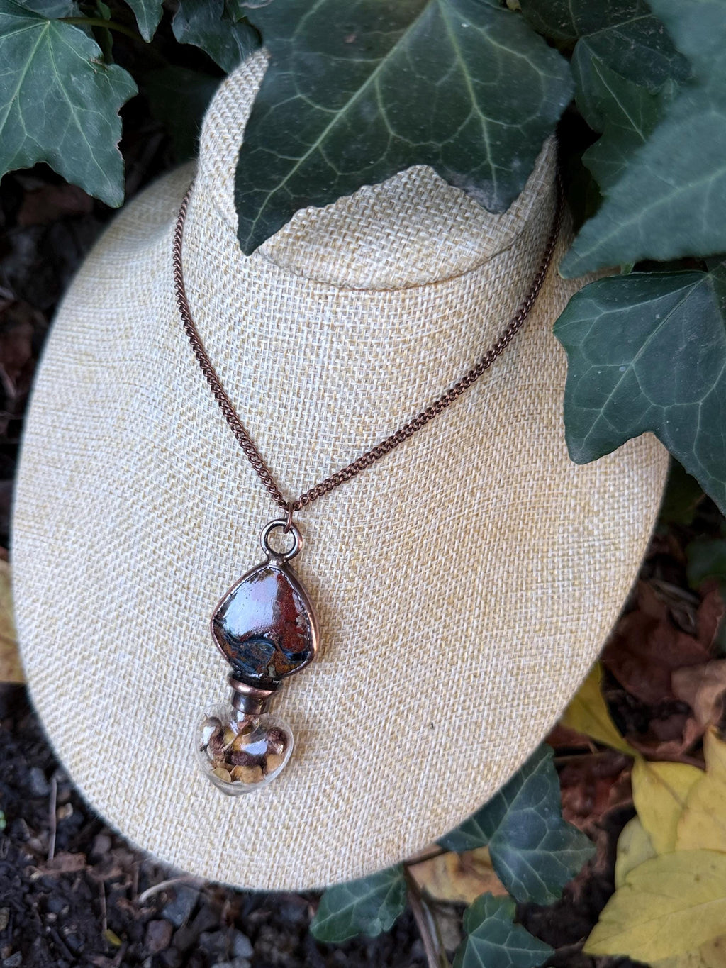 Earthbound Elixir · Jasper & Botanical Vial · Electroformed Copper Pendant