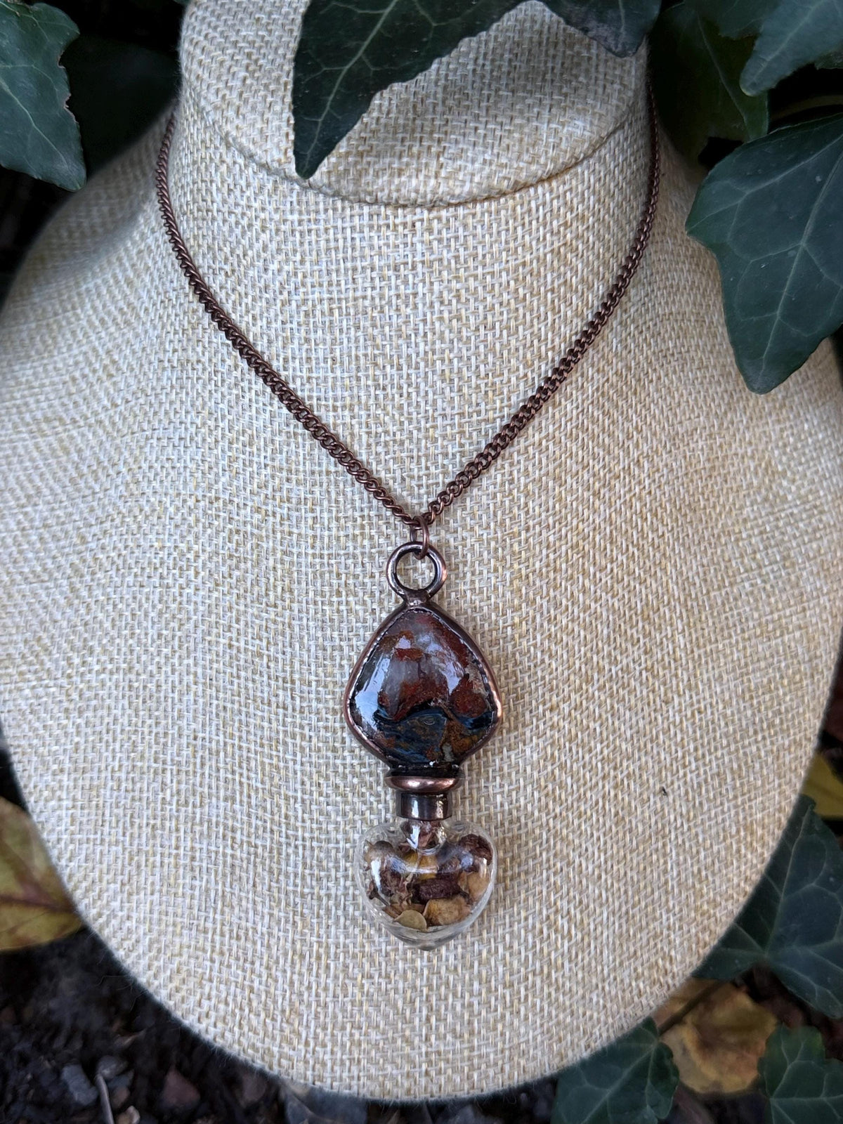 Earthbound Elixir · Jasper & Botanical Vial · Electroformed Copper Pendant