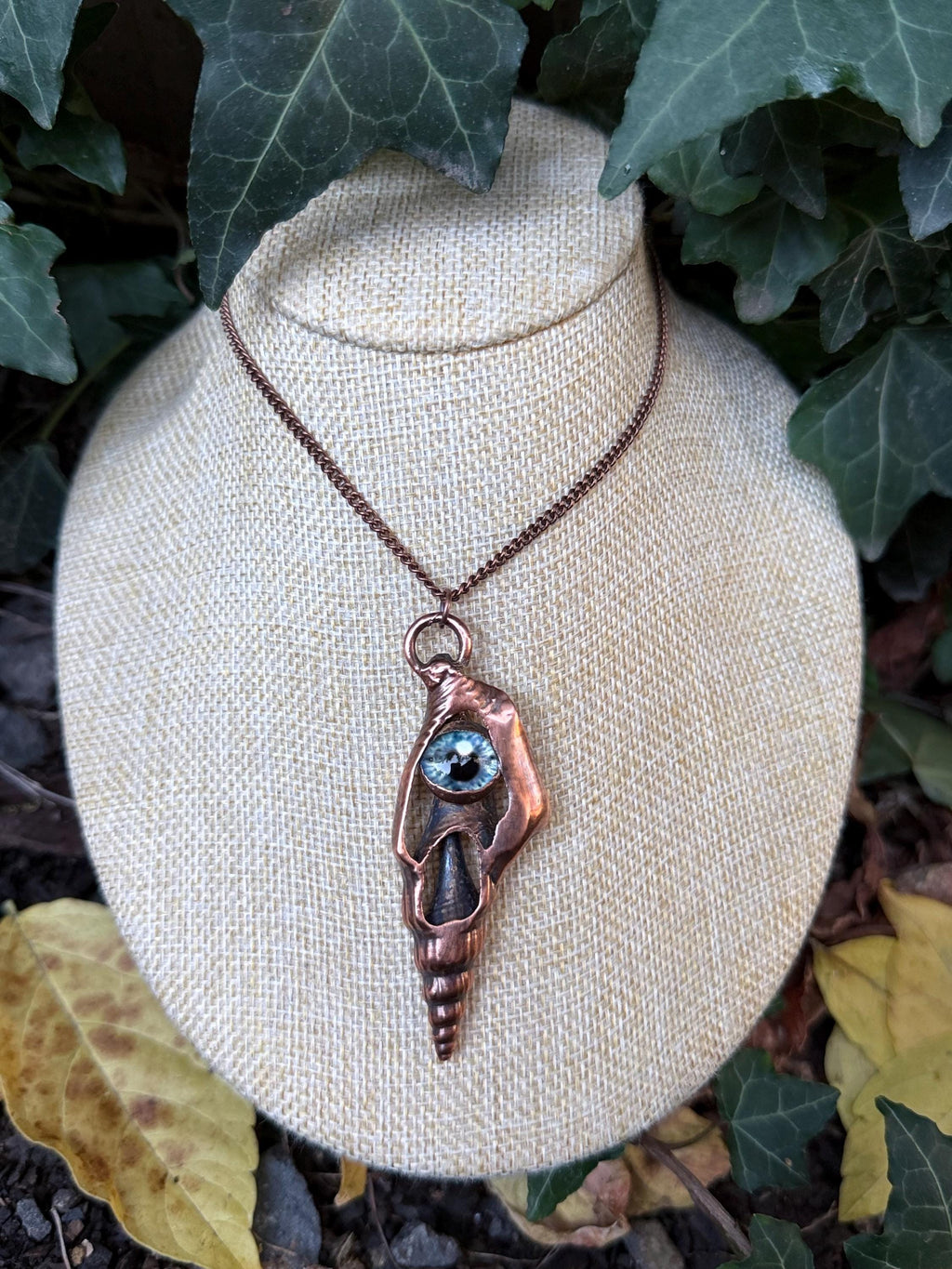 The Watcher · Shell & Glass Eye · Electroformed Copper Pendant