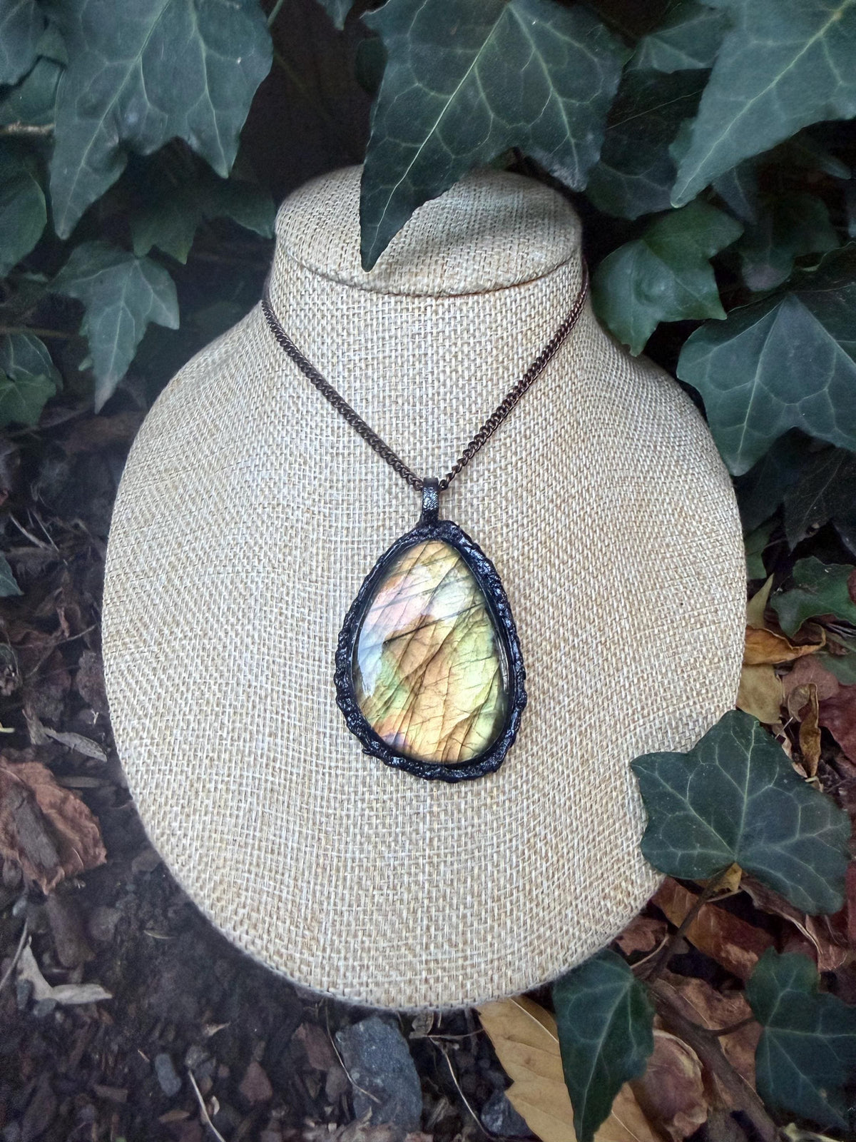 Gilded Veil • Labradorite Pendant • Electroformed Copper