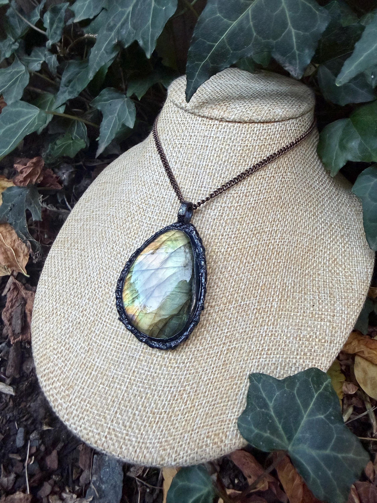 Gilded Veil • Labradorite Pendant • Electroformed Copper