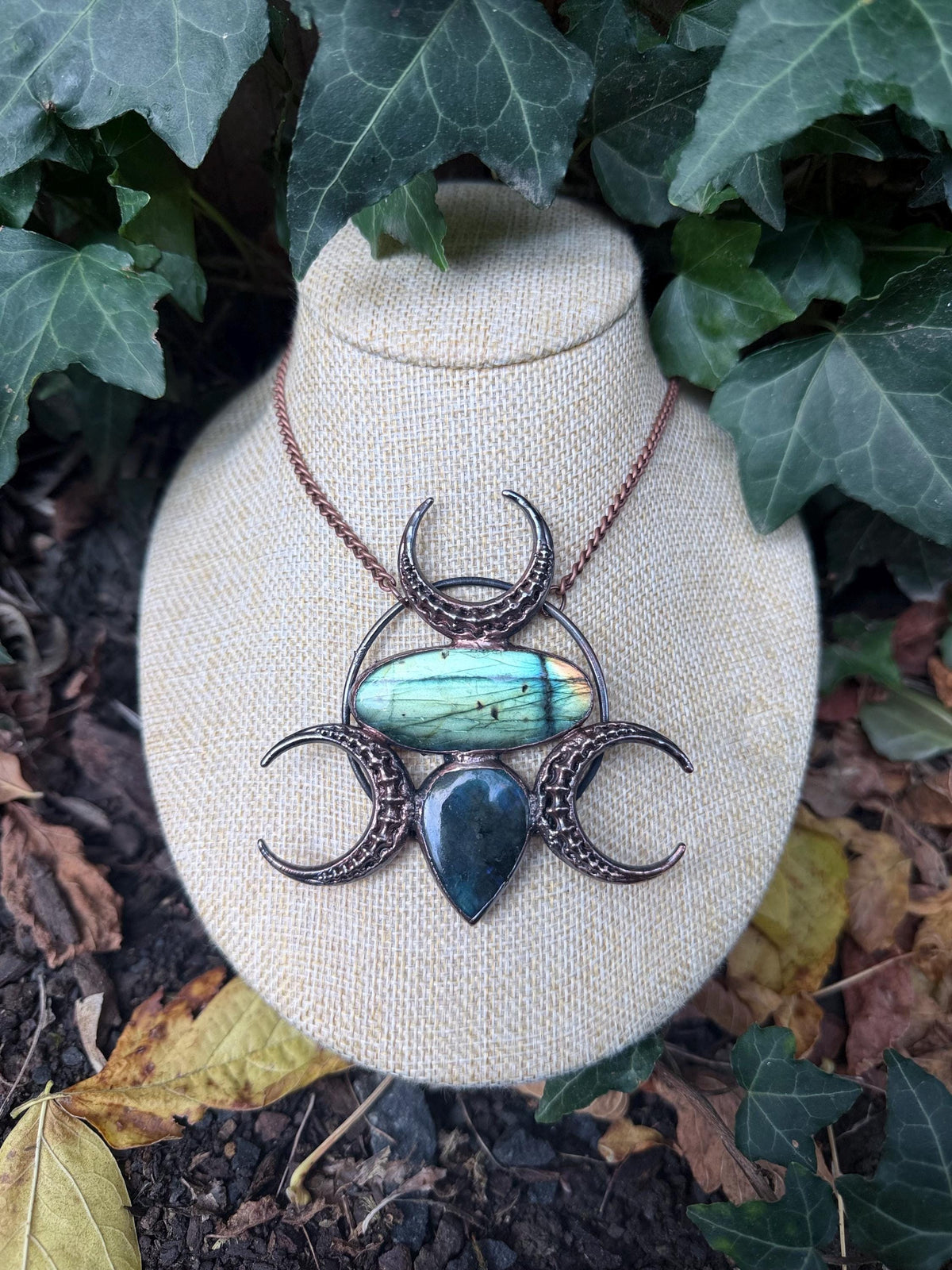 Triple Moon Labradorite Statement Necklace · Vertebrae Moons · Electroformed Copper