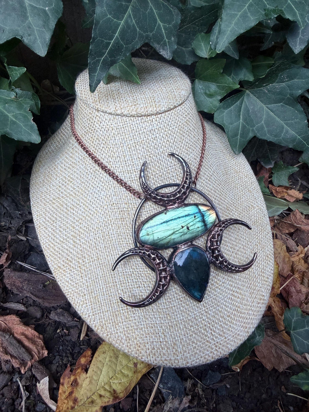 Triple Moon Labradorite Statement Necklace · Vertebrae Moons · Electroformed Copper