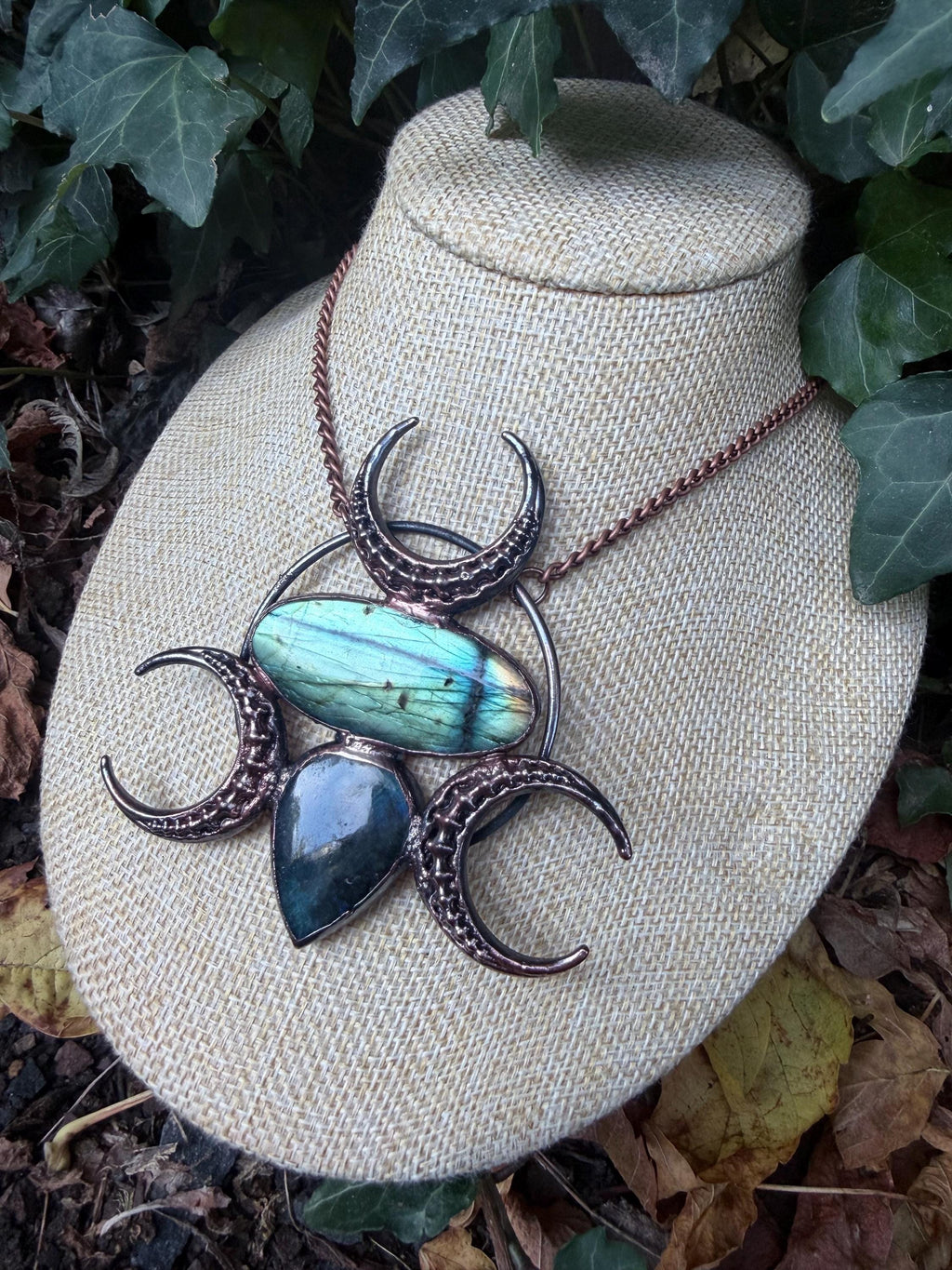 Triple Moon Labradorite Statement Necklace · Vertebrae Moons · Electroformed Copper